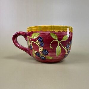 Crate & Barrel Oversized Mug – Hand-Painted Blackberry Design